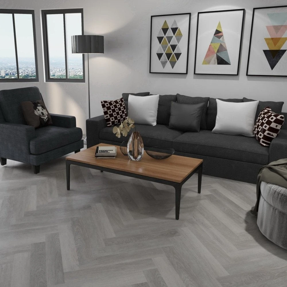 Liberty Floors Light Grey Oak - Herringbone SPC 5.5mm Rigid Core Vinyl Flooring (219444) 3 Liberty Floors Light Grey Oak - Herringbone SPC 5.5mm Rigid Core Vinyl Flooring (219444)